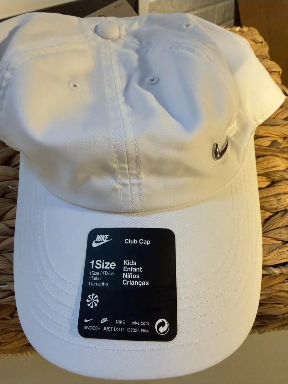Nike Kids Club Cap White Dri-FIT Metal Swoosh Adjustable Hat NWT